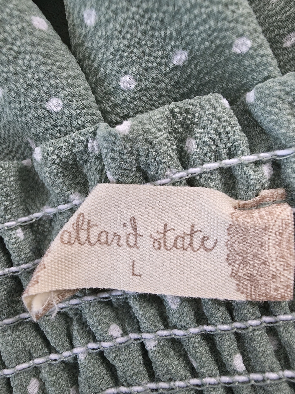 Altar'd State Sage Green Polka Dot Tiered Ruffle Mini Skirt - Size Large - Picture 4 of 6